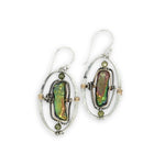 olive green bark fresh water pearls and green cubic zirconia gemstones in hammered oval earrings 