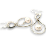 Sterling silver braided drops hanging from hammered mini teardrops with a fresh water pearl drop