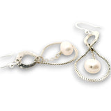 Sterling silver braided drops hanging from hammered mini teardrops with a fresh water pearl drop