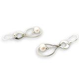 Sterling silver braided drops hanging from hammered mini teardrops with a fresh water pearl drop