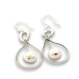 Sterling silver braided drops hanging from hammered mini teardrops with a fresh water pearl drop