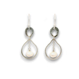 Sterling silver braided drops hanging from hammered mini teardrops with a fresh water pearl drop