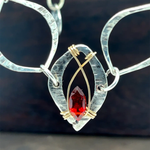 Darkened sterling silver marquise link necklace with refined quality garnet marquise gemstones on gold filled wire