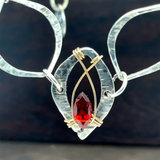 Darkened sterling silver marquise link necklace with refined quality garnet marquise gemstones on gold filled wire