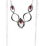 Darkened sterling silver marquise link necklace with refined quality garnet marquise gemstones on gold filled wire