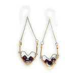 hammered brass points hanging from delicate sterling silver chain with oxidized sterling silver twist and faceted garnet gemstones earrings