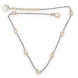 Gold filled hammered mini squares and rings interspersed between darkened sterling silver dainty chain necklace