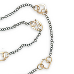 Gold filled hammered mini squares and rings interspersed between darkened sterling silver dainty chain necklace