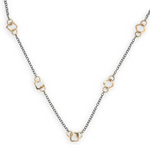 Gold filled hammered mini squares and rings interspersed between darkened sterling silver dainty chain necklace