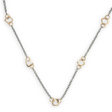 Gold filled hammered mini squares and rings interspersed between darkened sterling silver dainty chain necklace