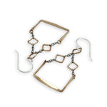 gold filled squares and hammered rectangle boxes with darkened sterling silver delicate chain earrings