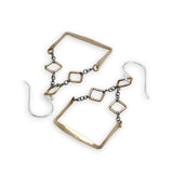 gold filled squares and hammered rectangle boxes with darkened sterling silver delicate chain earrings
