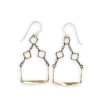 gold filled squares and hammered rectangle boxes with darkened sterling silver delicate chain earrings
