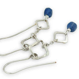 Mini earrings with handmade hammered sterling silver quartz, delicate chain, and kyanite cube gemstone dangles