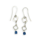Mini earrings with handmade hammered sterling silver quartz, delicate chain, and kyanite cube gemstone dangles