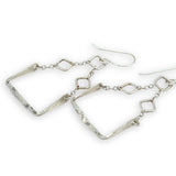 hammered sterling silver floral stamped boxes on sterling silver chain top earrings