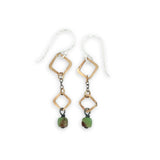 Hammered mini gold filled squares and darkened sterling silver chain with chrysoprase cube gemstone dangles mini earrings