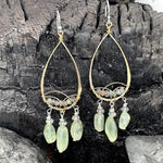 14k gold filled drop earrings lined with labradorite gemstones, with prehnite and crystal dangles