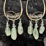 14k gold filled drop earrings lined with labradorite gemstones, with prehnite and crystal dangles