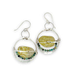 Sterling silver ring earrings with a faceted peridot smooth nugget gemstone with chrysocolla accent
