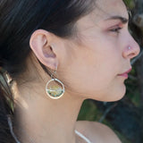 Sterling silver ring earrings with a faceted peridot smooth nugget gemstone with chrysocolla accent