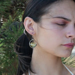 Sterling silver ring earrings with a faceted peridot smooth nugget gemstone with chrysocolla accent