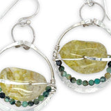 Sterling silver ring earrings with a faceted peridot smooth nugget gemstone with chrysocolla accent