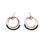 Hammered bronze ring earrings with a double ring of pyrite gemstones on sterling silver wire