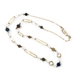 Long handmade brass link and gold filled necklace interspersed with cat's eye faceted gemstones 