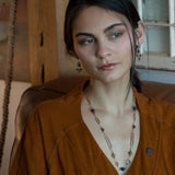 Long handmade brass link and gold filled necklace interspersed with cat's eye faceted gemstones 