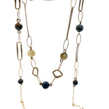 Long handmade brass link and gold filled necklace interspersed with cat's eye faceted gemstones 
