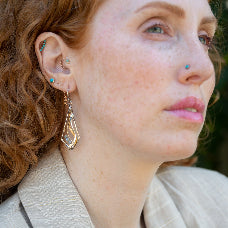 sterling silver and brass earring with faceted moonstone gemstones