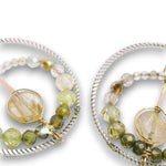 sterling silver twisted wire hoops with rutilated quartz and cubic zirconia gemstones on 14k gold filled wire and earring hooks