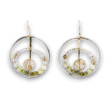 sterling silver twisted wire hoops with rutilated quartz and cubic zirconia gemstones on 14k gold filled wire and earring hooks