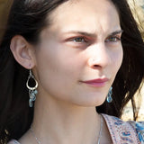 Blue quartz and aquamarine gemstones cascade from sparkly sterling silver cloud earrings