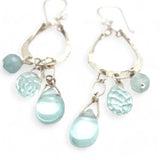 Blue quartz and aquamarine gemstones cascade from sparkly sterling silver cloud earrings
