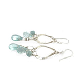 Blue quartz and aquamarine gemstones cascade from sparkly sterling silver cloud earrings