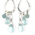 Blue quartz and aquamarine gemstones cascade from sparkly sterling silver cloud earrings