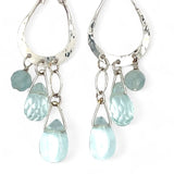 Blue quartz and aquamarine gemstones cascade from sparkly sterling silver cloud earrings