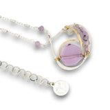 Sterling silver and brass hammered pendant necklace with amethyst and labradorite gemstones on gold filled wire and a sparkly sterling silver chain