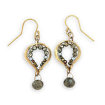 mini brass teardrop earrings with faceted pyrite gemstones on gold fill earring hooks