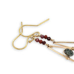 Gold filled skinny teardop earrings with ruby zoisite and mookaite jasper gemstones