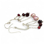 Sterling silver cascade earrings with garnet, red fresh water pearl and pink fresh water pearl drops