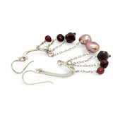 Sterling silver cascade earrings with garnet, red fresh water pearl and pink fresh water pearl drops