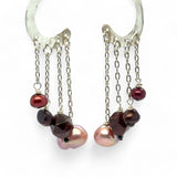 Sterling silver cascade earrings with garnet, red fresh water pearl and pink fresh water pearl drops