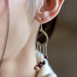 Sterling silver cascade earrings with garnet, red fresh water pearl and pink fresh water pearl drops