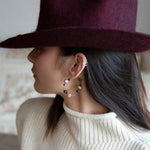 Oxidized sterling silver hoop earring with pink and deep red fresh water pearls and garnet gemstones