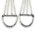 darkened hammered sterling semi circles hanging from layers of sterling silver delicate chain earrings
