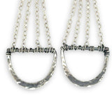 darkened hammered sterling semi circles hanging from layers of sterling silver delicate chain earrings