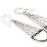 darkened hammered sterling semi circles hanging from layers of sterling silver delicate chain earrings